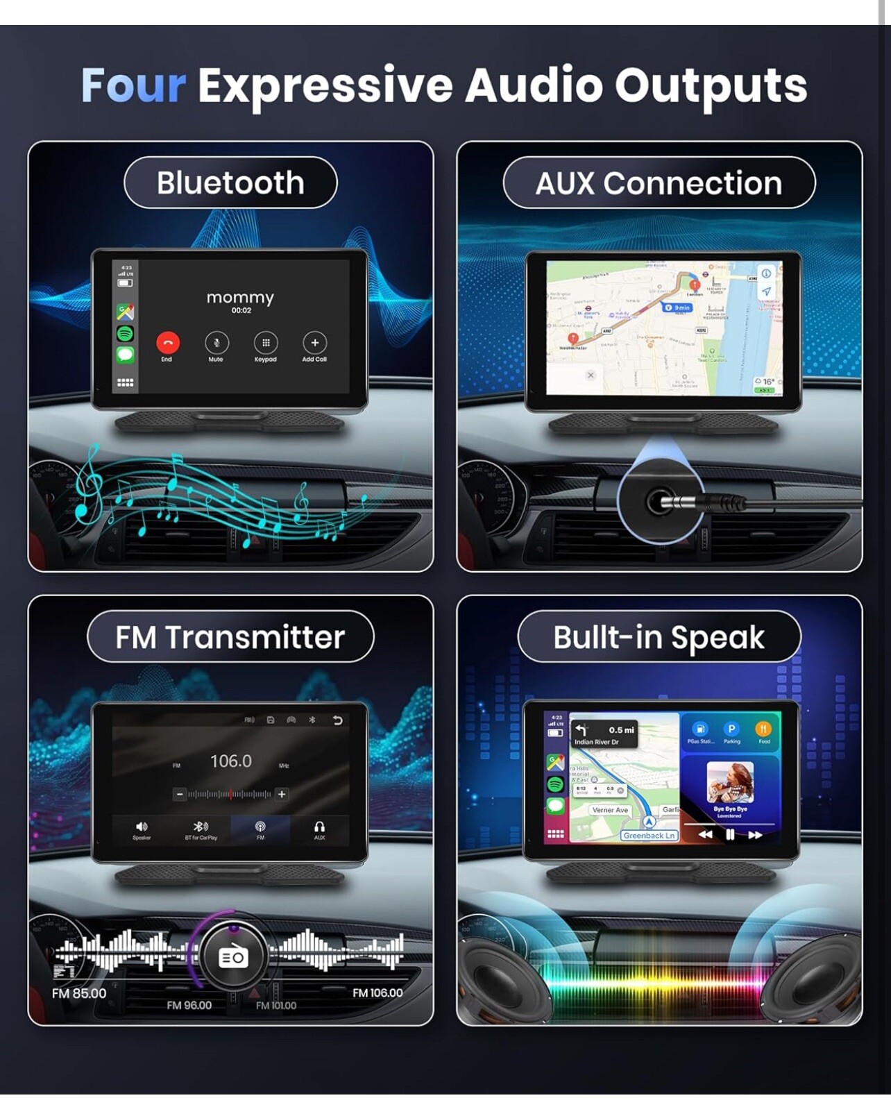 Podofo Wireless Carplay Screen for Car, 7 inch HD IPS Touch Screen Portable Radi