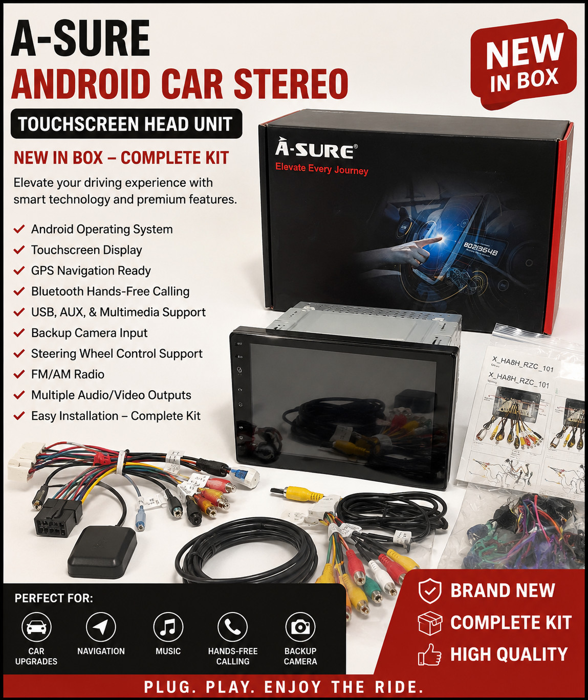 A-Sure Android Double DIN Touchscreen Car Stereo GPS Bluetooth Head Unit New