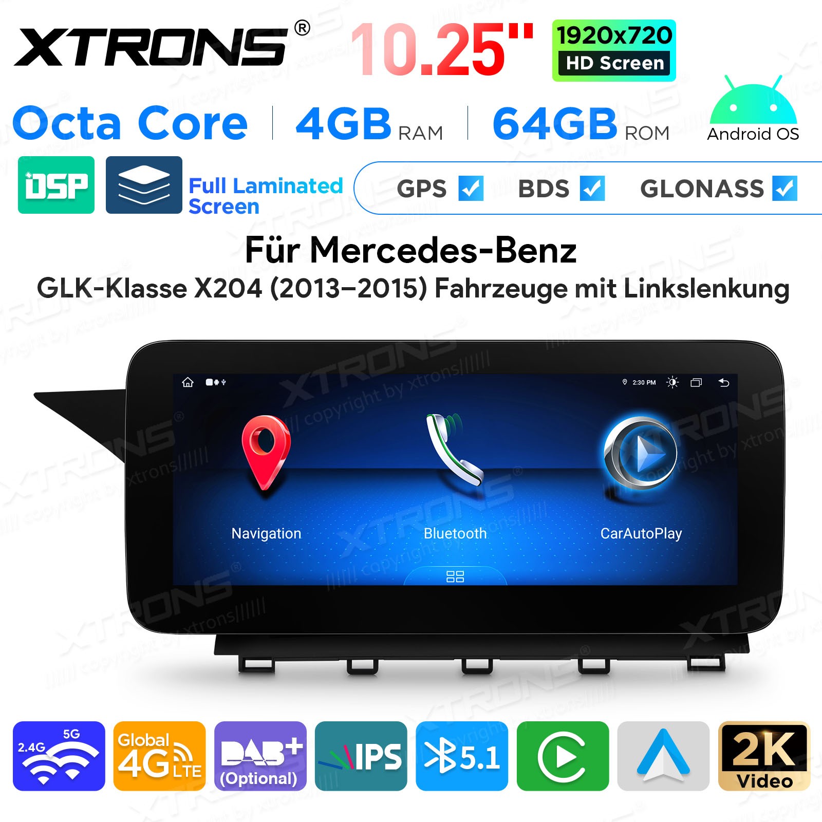 10.25” CarPlay For Benz X204 2013-2015 NTG 4.5 Android 14 Stereo Radio GPS Navi