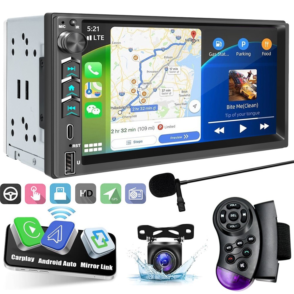 Car Radio For Apple/Andriod Carplay Car Stereo Touch Screen Double 2 Din Camera