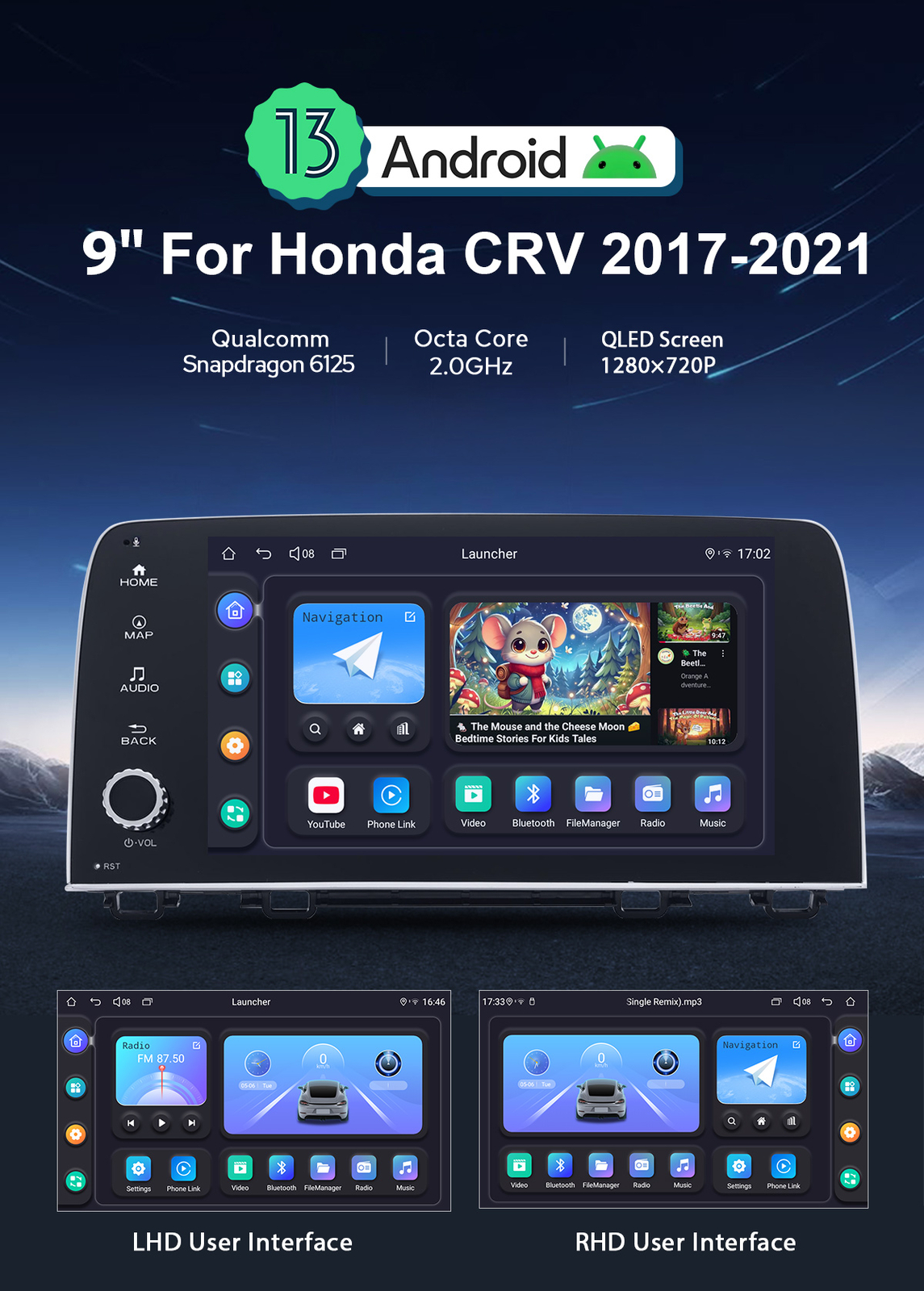 9 Inch QLED Touchsreen Android 12 Car Stereo for 2017+ Honda CR-V LX EX Touring