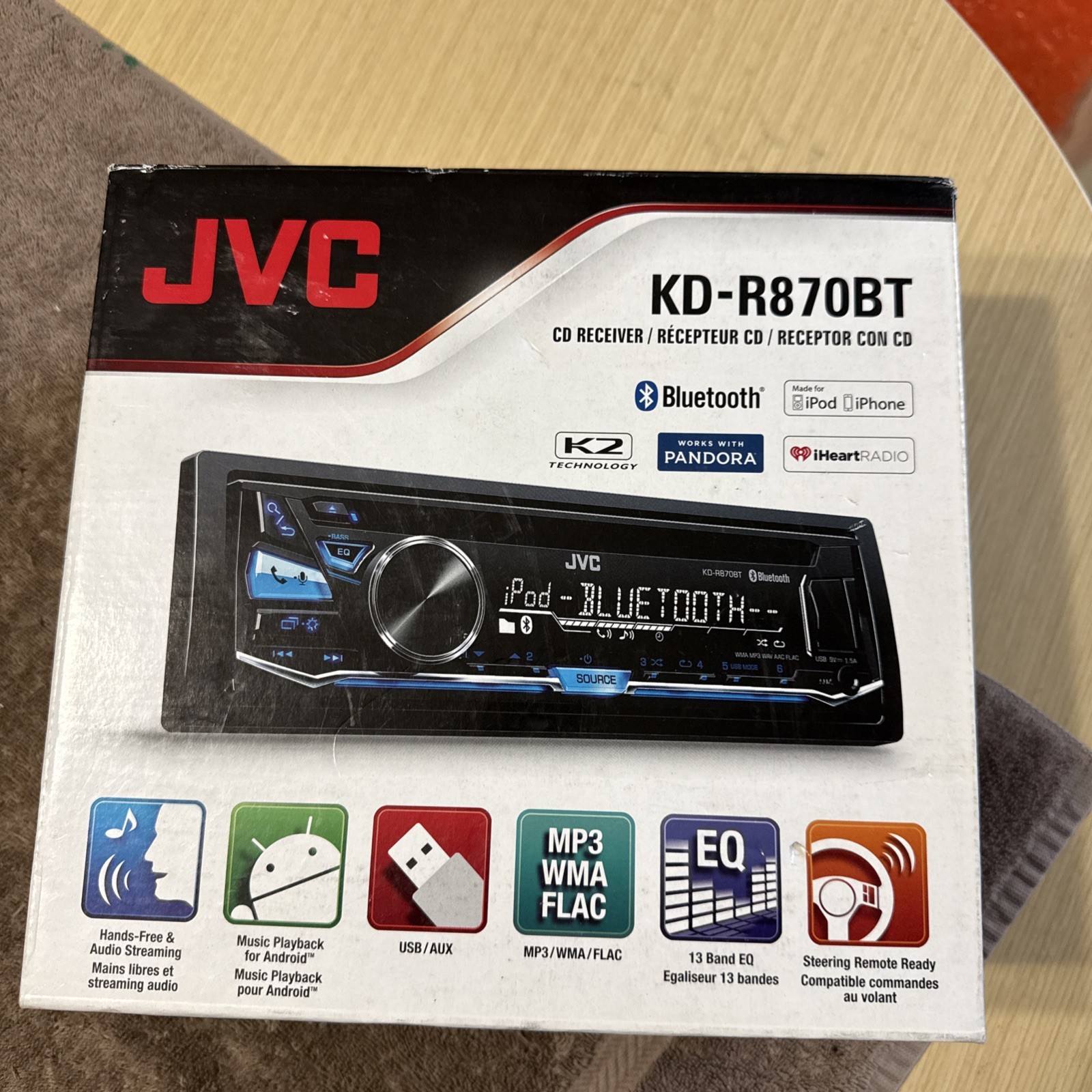 JVC KD-R870BT Car Stereo Receiver USB CD AM/FM Bluetooth – Brand New