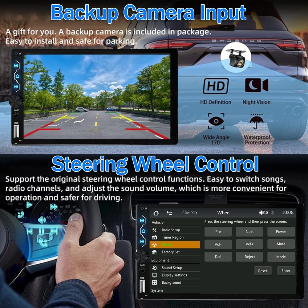 Leadfan Double Din Car Stereo 7.01 x 2.56 x 3.94 inches, Wired Stereo+ Camera
