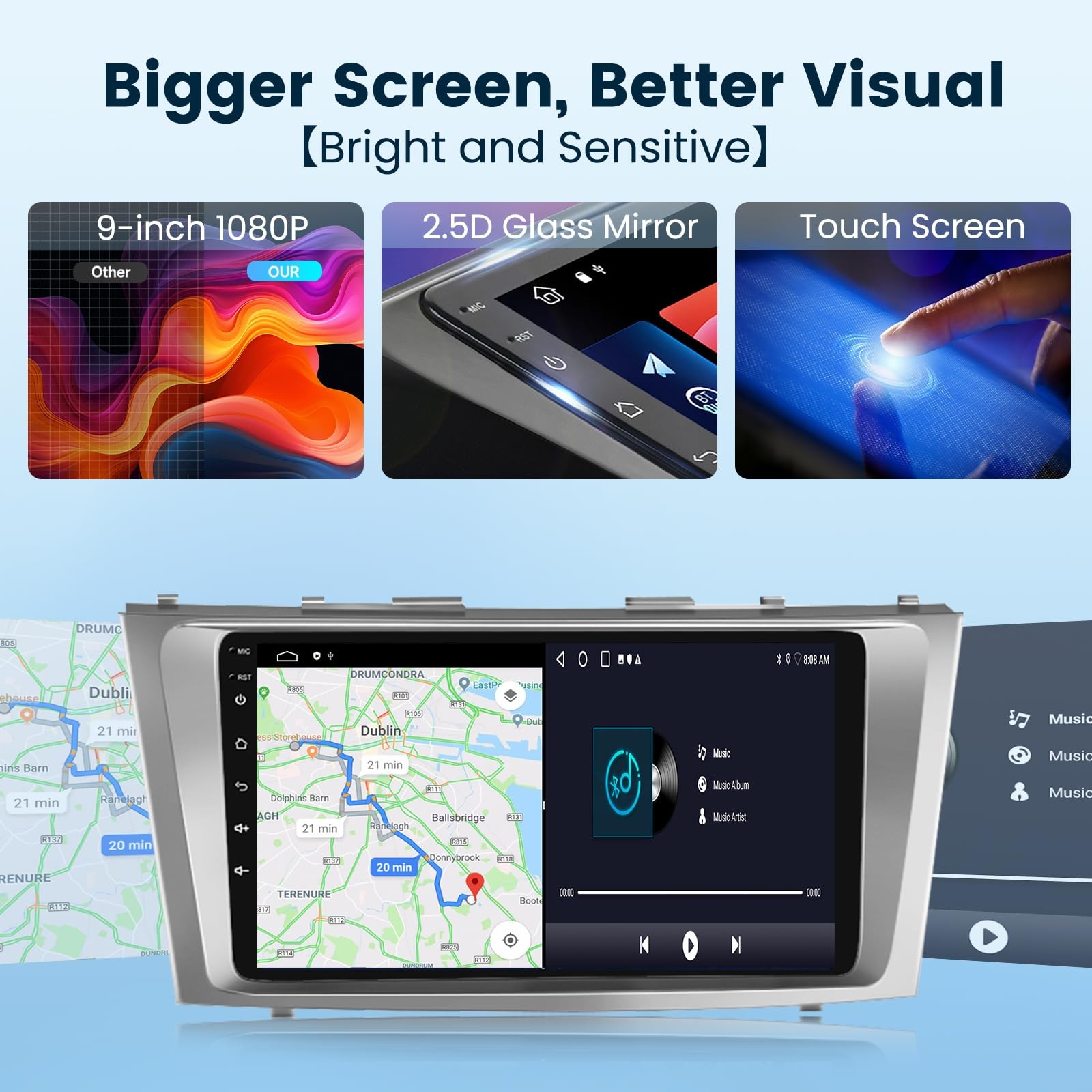 Podofo 2G+64G Car Radio 9 Inch for Toyota Camry 2006-2011 Android 13