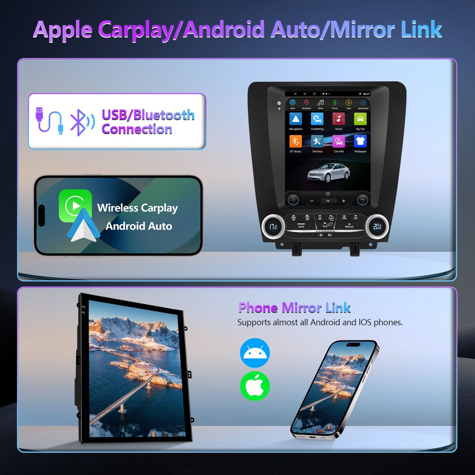 For 2010-2014 Ford Mustang Apple Carplay Car Radio Stereo Android 15 GPS WIFI BT