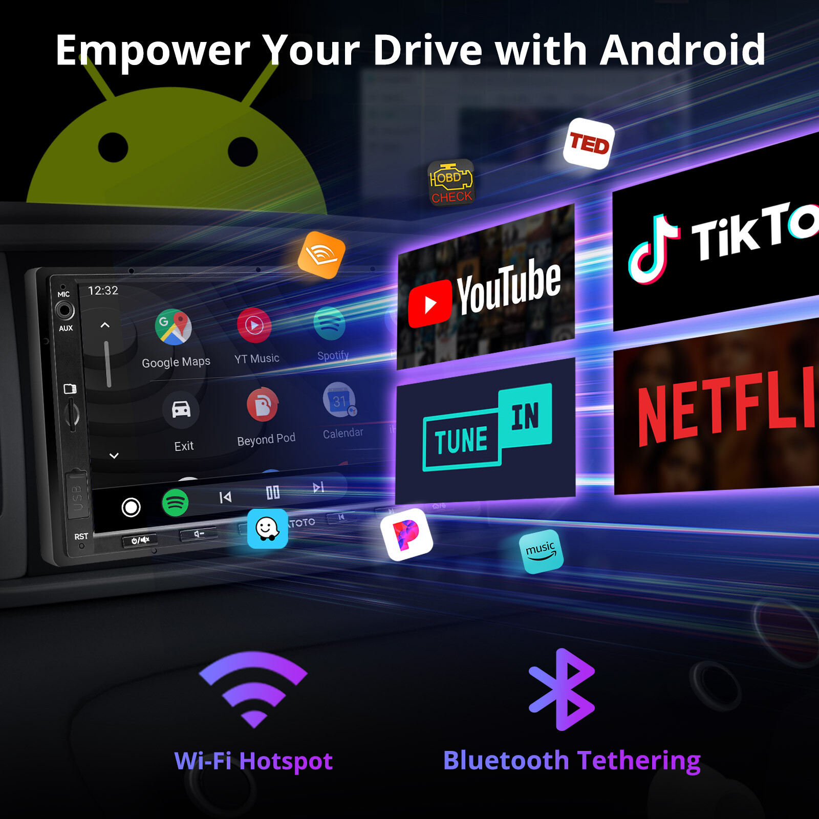 9″ 2G+32G Touch Screen Apple Carplay Stereo 2-DIN Android 10 Mirrorlink GPS BT