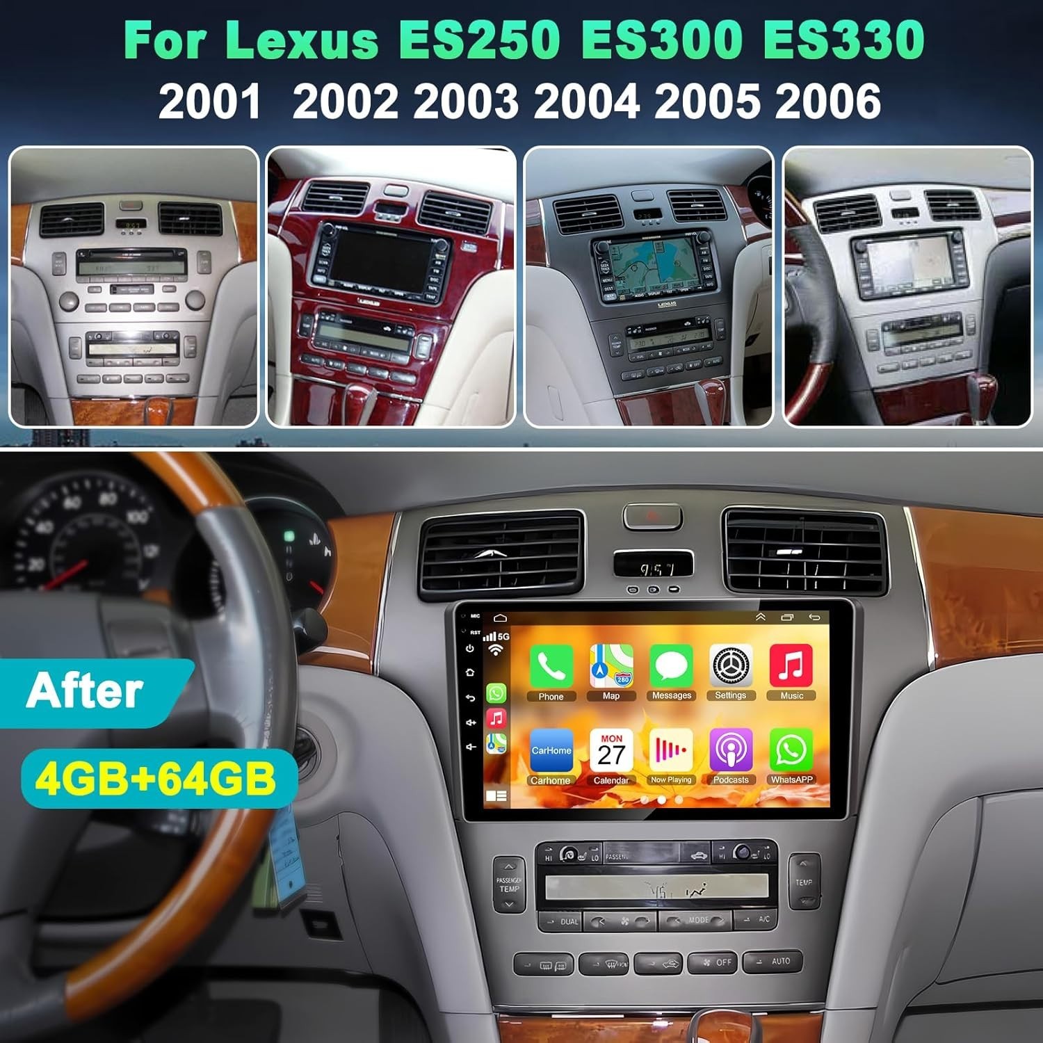 Advanced 4G Radio for Lexus ES250/300/330 – Includes Rear Camera & Navigation