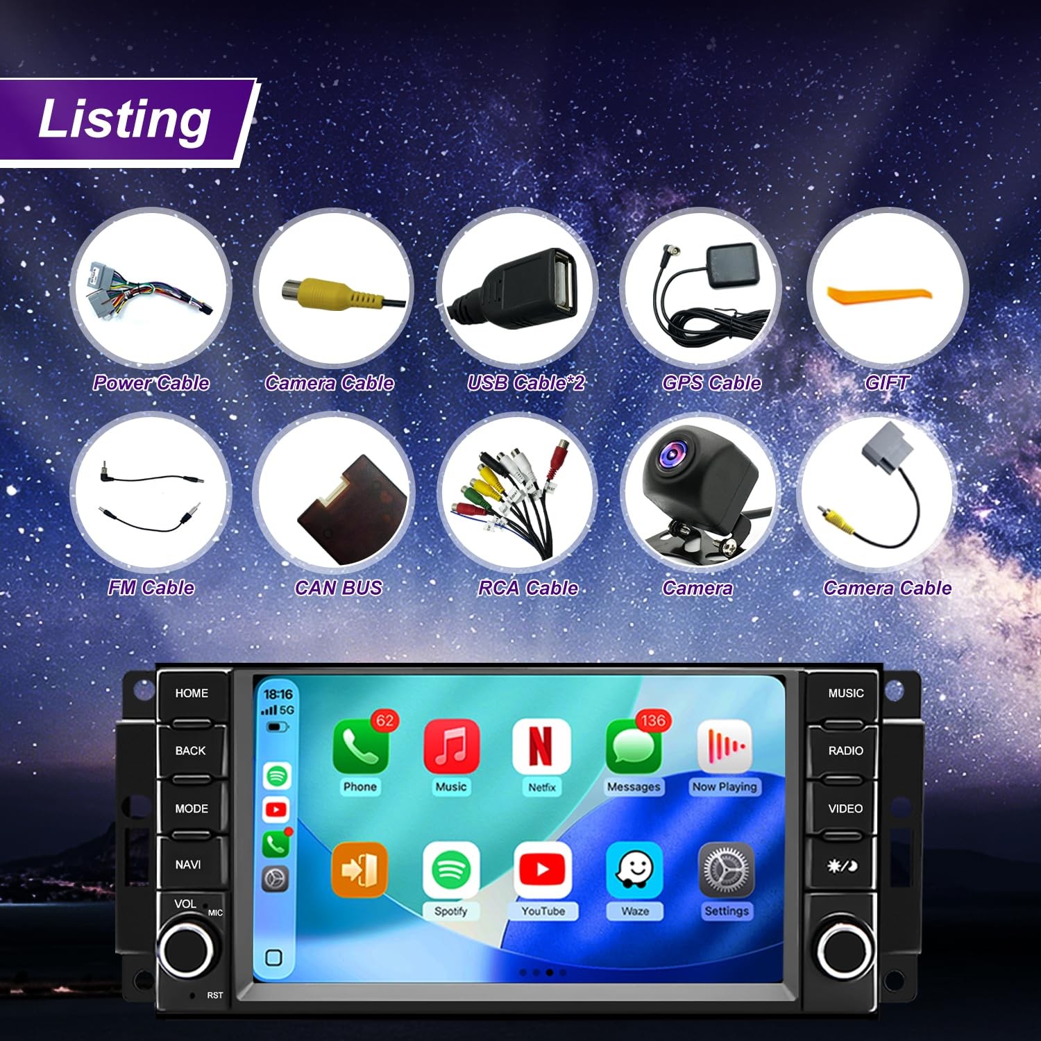 5G WiFi Radio for Dodge RAM Jeep Wrangler Touch Screen GPS CarPlay Android Auto