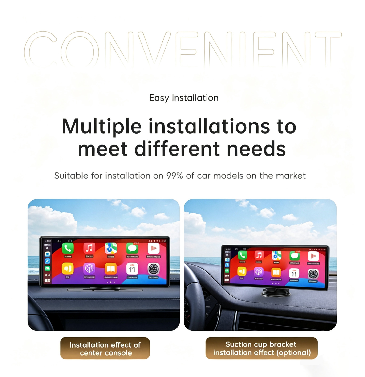 10.26″ Wireless CarPlay Android Auto Dash Screen 4K FM Touch Screen Radio