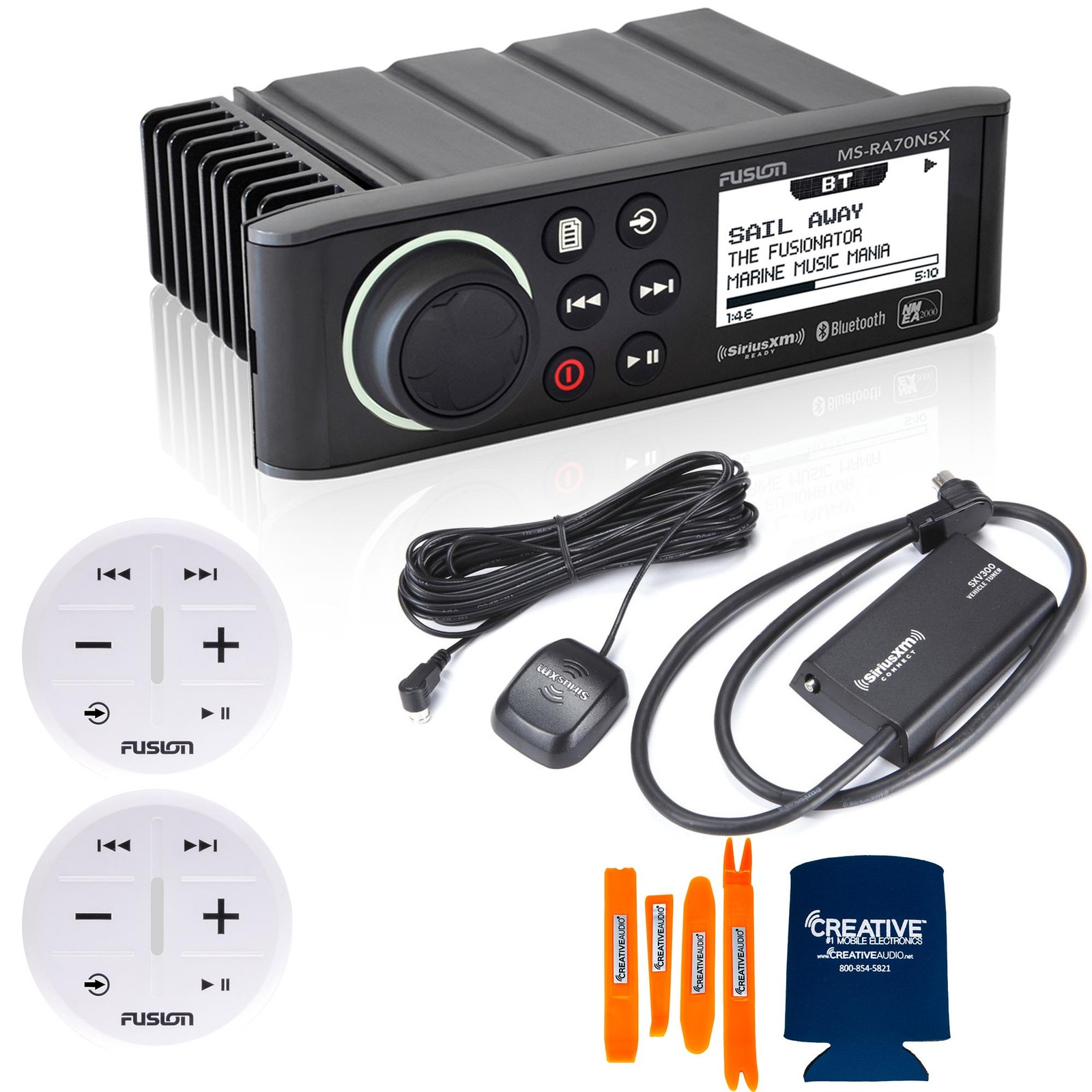 Fusion MS-RA70NSX, with SXV300V1 SiriusXM Tuner, 2- ARX70W White Wireless Remote