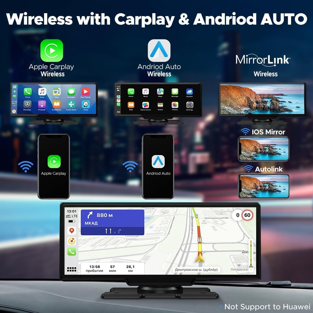 9.26″ Wireless Carplay & Android Auto with 2.5K Dash Cam & 1080P Backup Camera