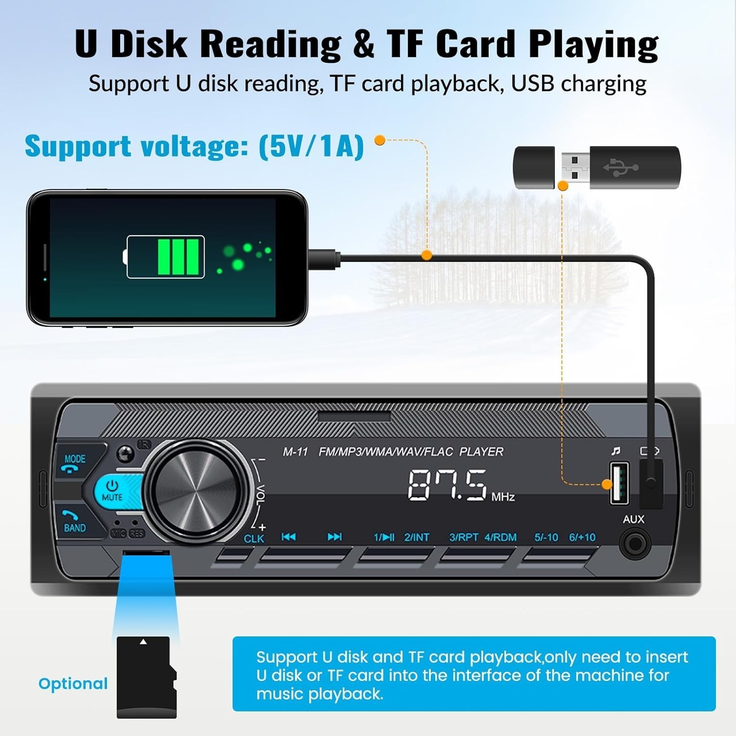 Smart Single Din Car Stereo with Bluetooth 5.0, Remote Control & Audio Recording