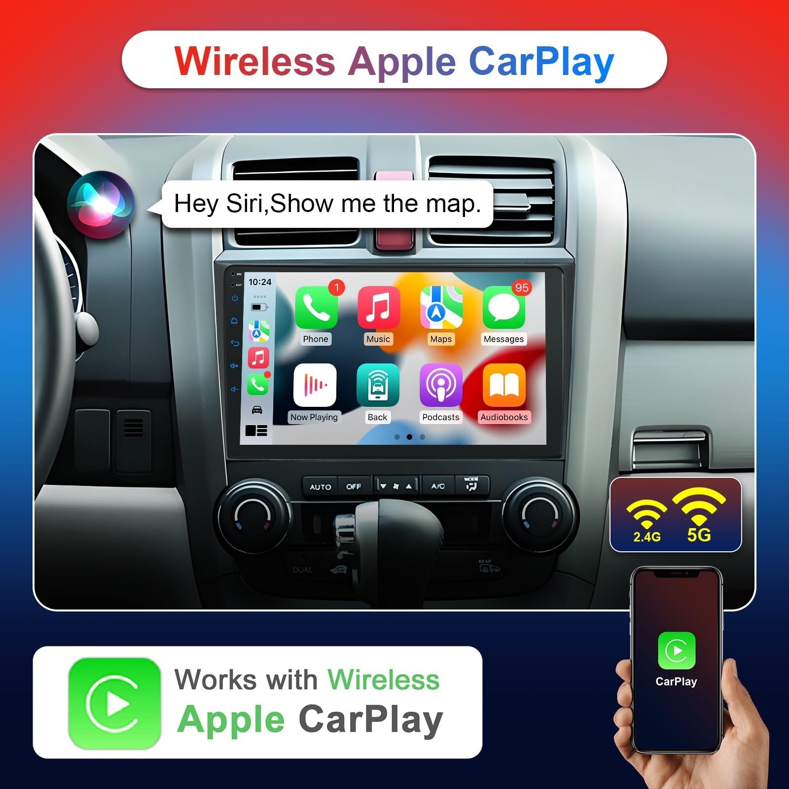 9″ Touch Screen Car Stereo for Honda CRV 2007-2011, Wireless CarPlay, Android Au