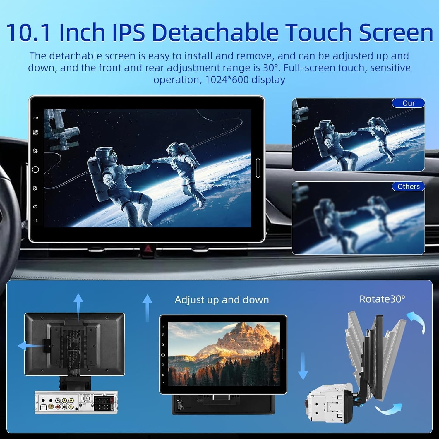 Single Din 10 Inch Touchscreen Car Radio with Wireless Carplay and Android Au…