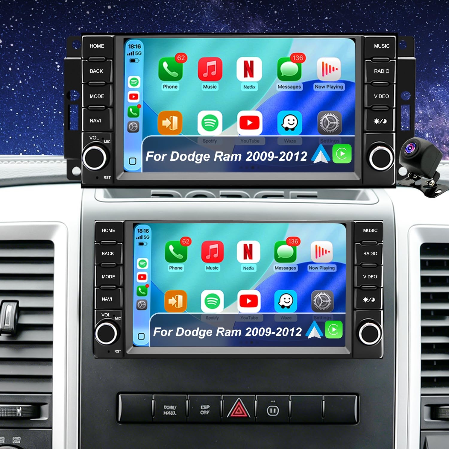 5G WiFi Radio for Dodge RAM Jeep Wrangler Touch Screen GPS CarPlay Android Auto