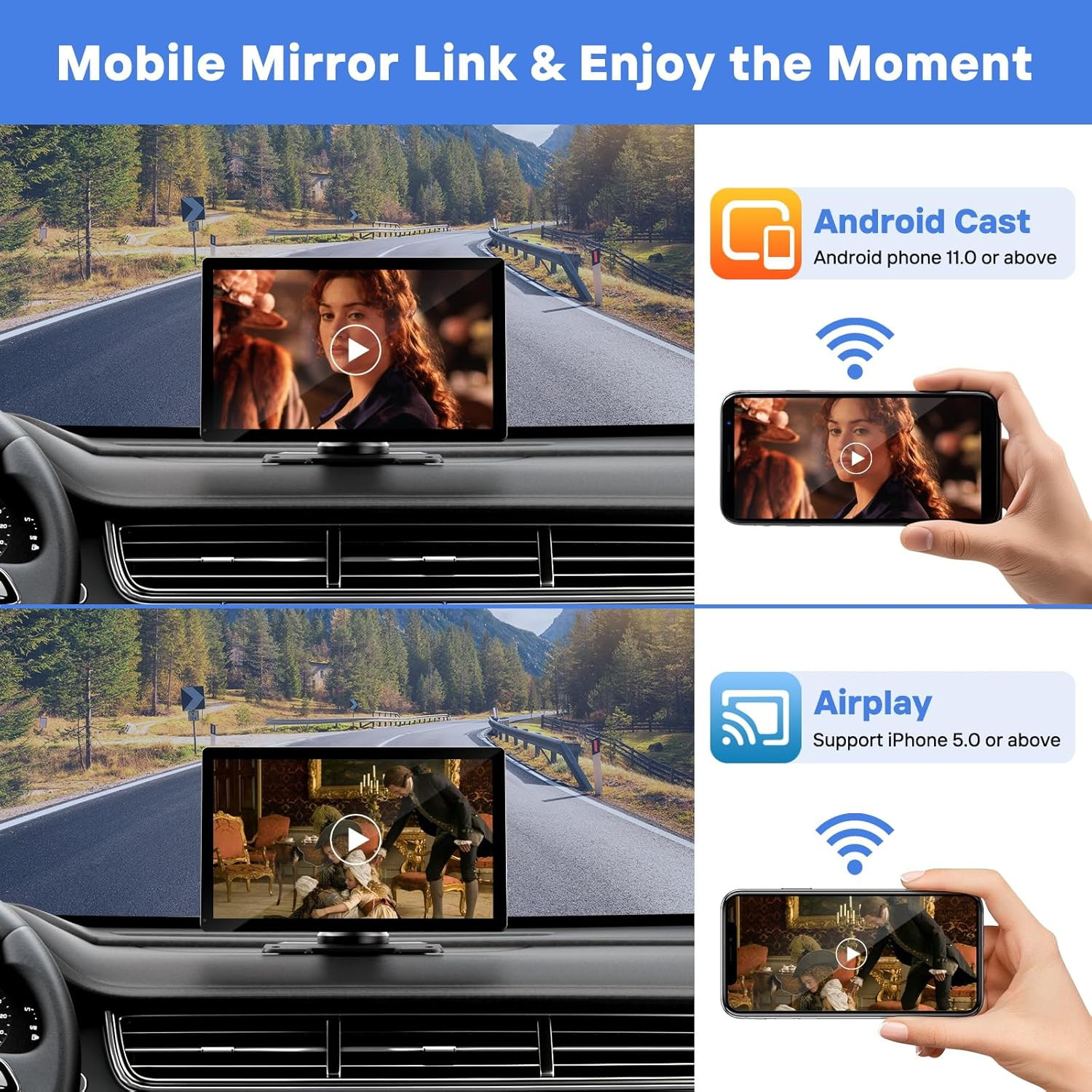 9″ Wireless Apple Carplay Screen for Car, Portable Touchscreen Apple Carplay & A