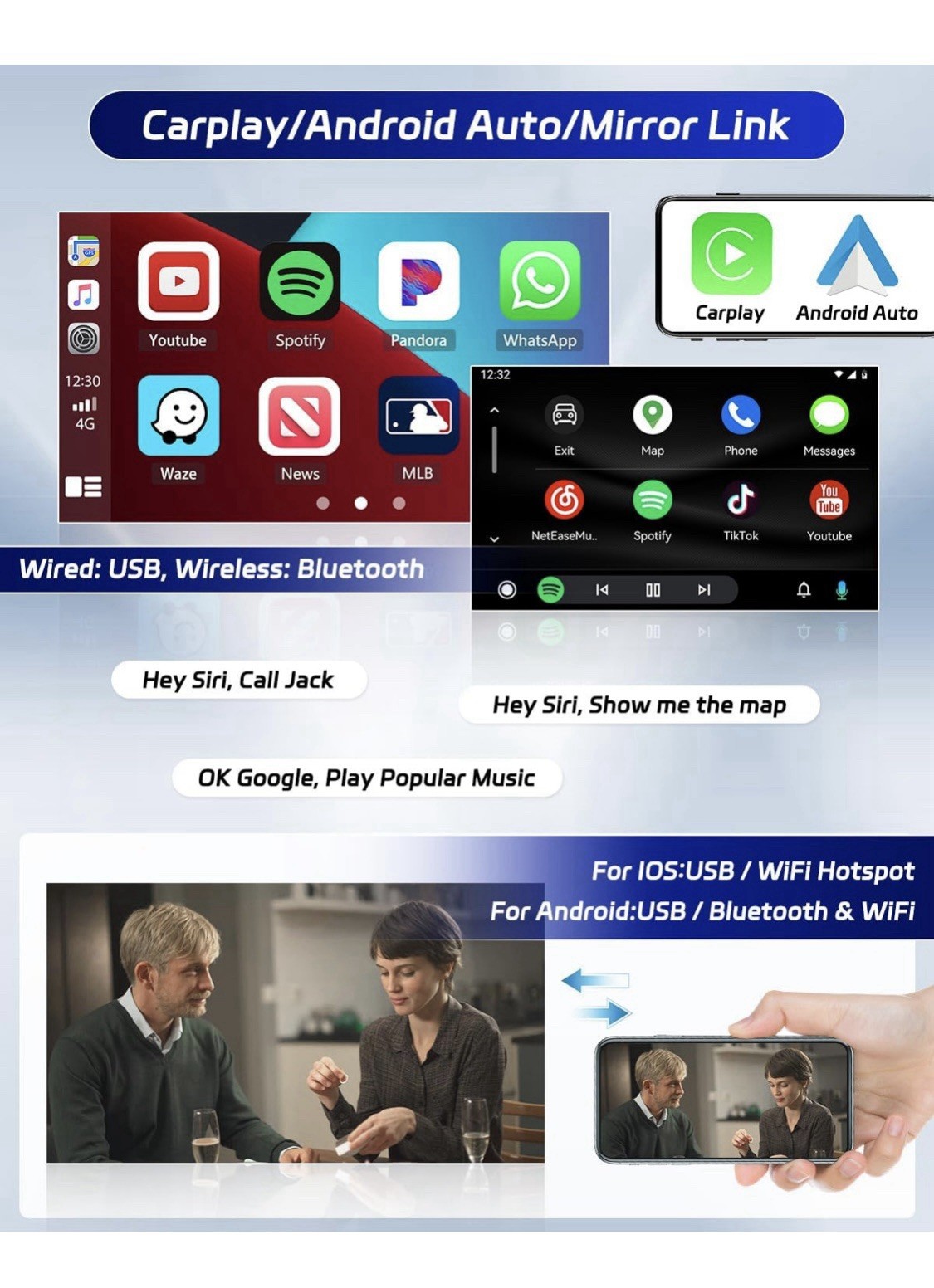 Bluetooth, Touchscreen,CarPlay, Android Auto,Hi-Fi Sound,FM/RDS, Mirror Link,GPS