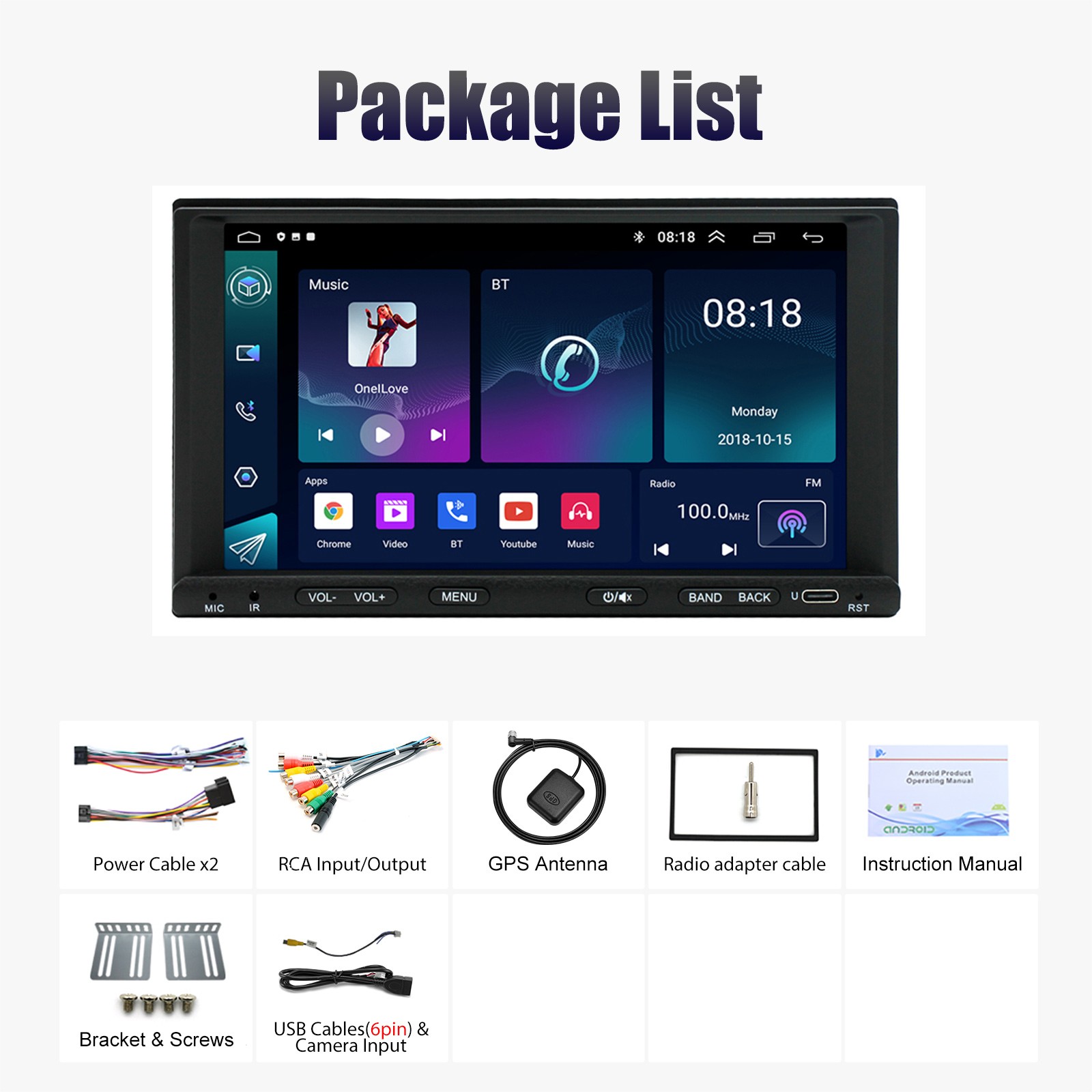 Android 15 4+64G 7″ 2Din Car Stereo Radio GPS Navi Wireless Carplay Android Auto
