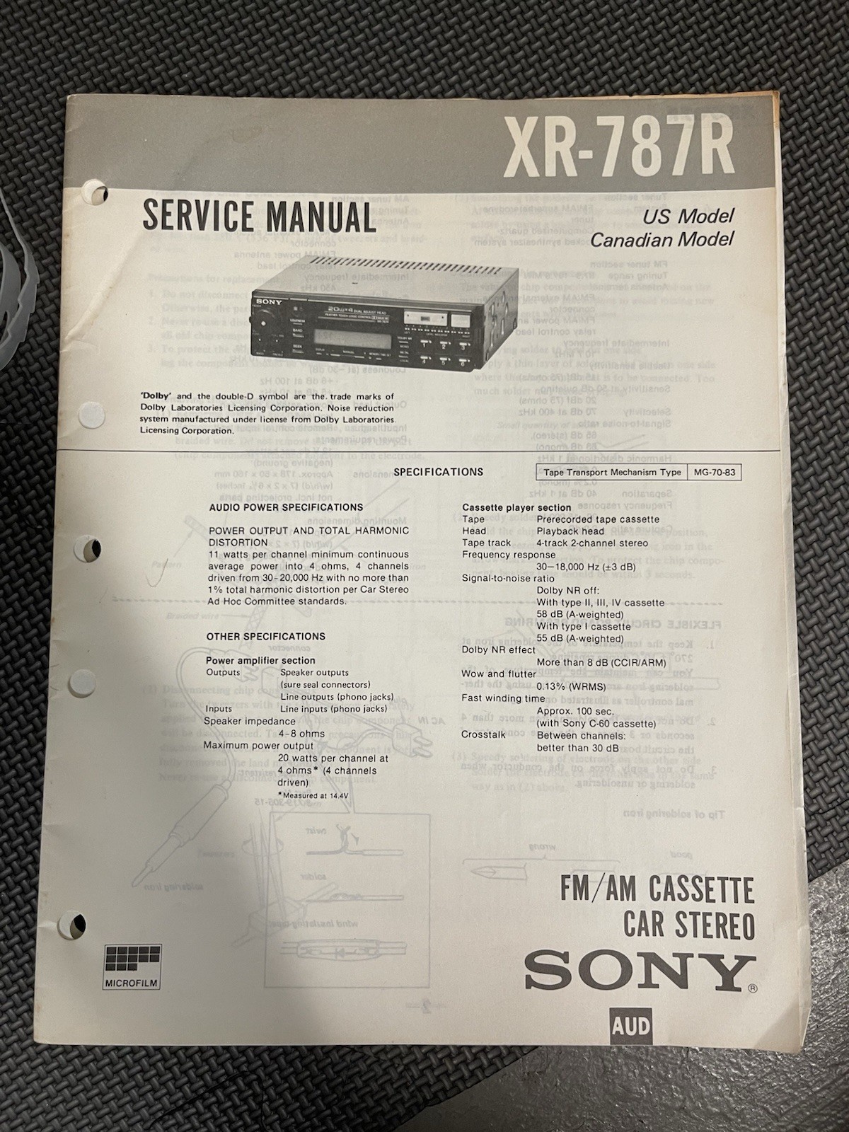 Sony XR-787R FM/AM Cassette Car Stereo