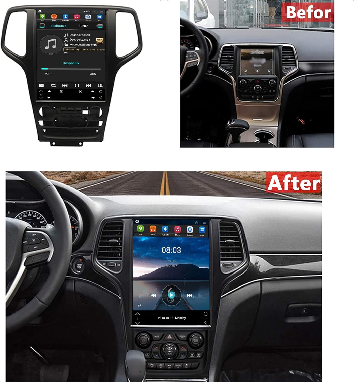 12.8Inch For Jeep Grand Cherokee 2014-2021 Car GPS Player Radio Stereo FM BT RDS