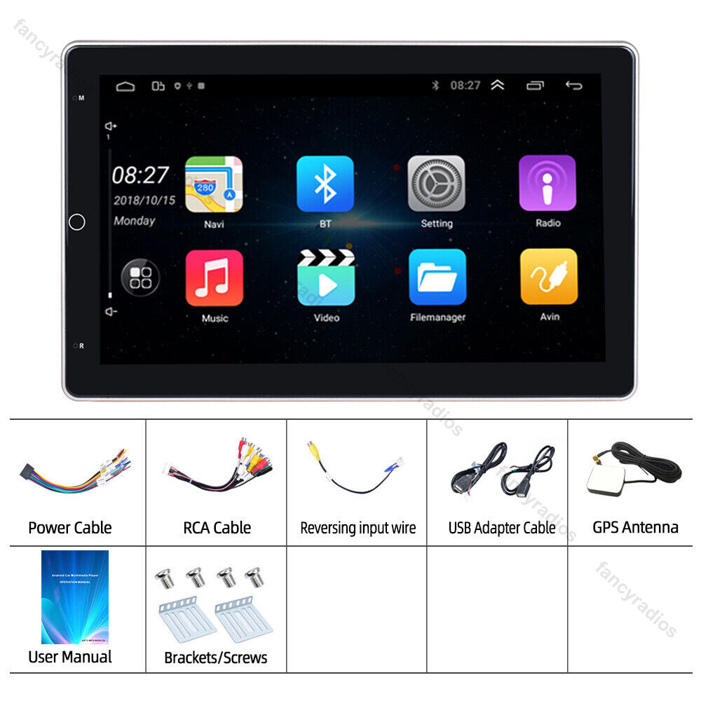Rotatable 10.1″ Car Stereo Radio Android 13 2Din Apple Carplay GPS Navi WIFI BT