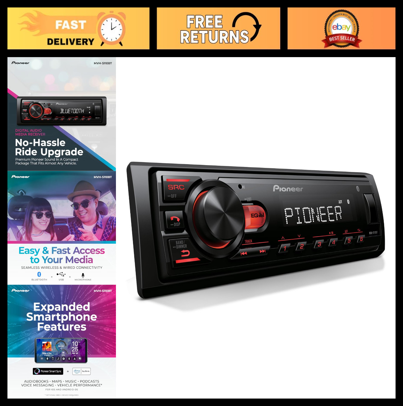 Digital Media Receiver Car Stereo – Bluetooth, USB, 50W x 4, AM/FM, iPhone & And