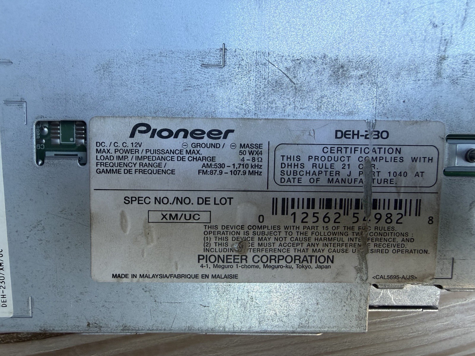 Pioneer DEH-230 Pioneer Premier – Untested WMA/MP3/AAC MOSFET 50Wx4
