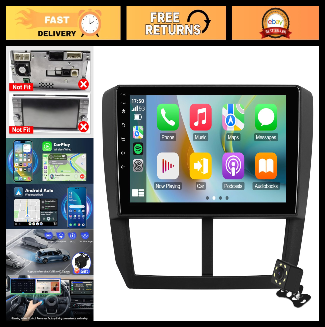 9″ Touchscreen Double Din Car Stereo for Subaru Forester & Impreza – Wireless Ca