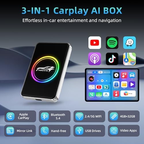 Autolinkr Wireless CarPlay Adapter, Magic AI Box, 3-in-1 for Apple CarPlay &
