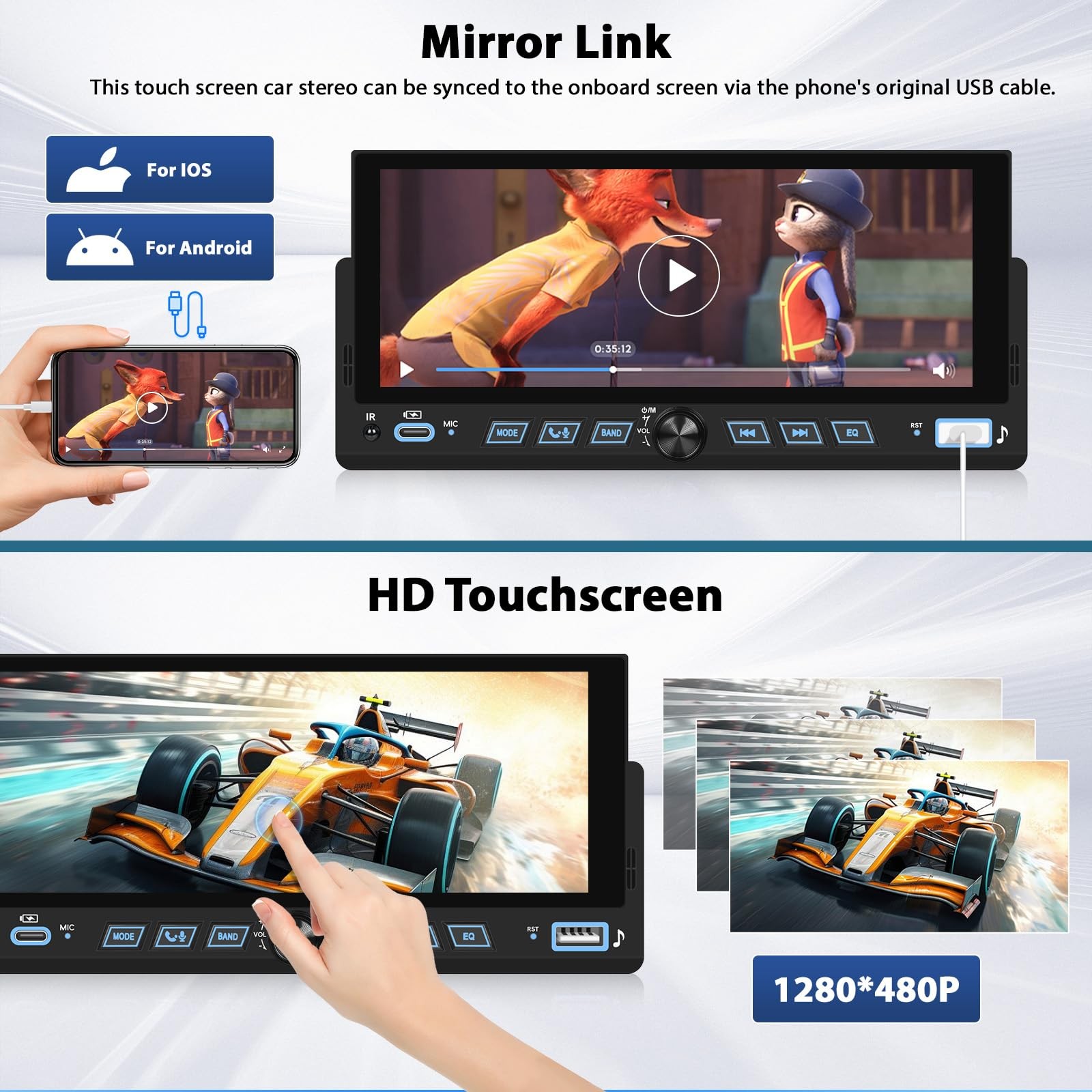 6.86″ Wireless Carplay Car Stereo Single Din Touchscreen Radio Android Auto B…