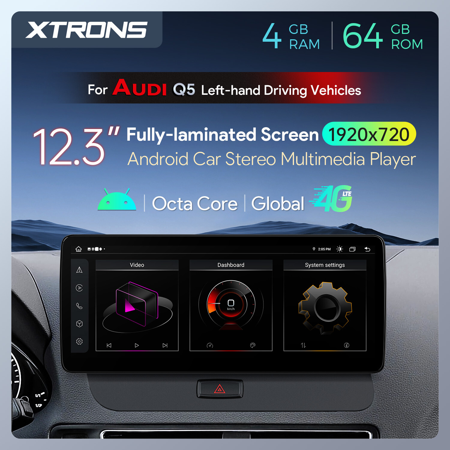 Car GPS Stereo for Audi Q5 2009-2017 Wireless CarPlay Android Auto 12.3 Inch 64G