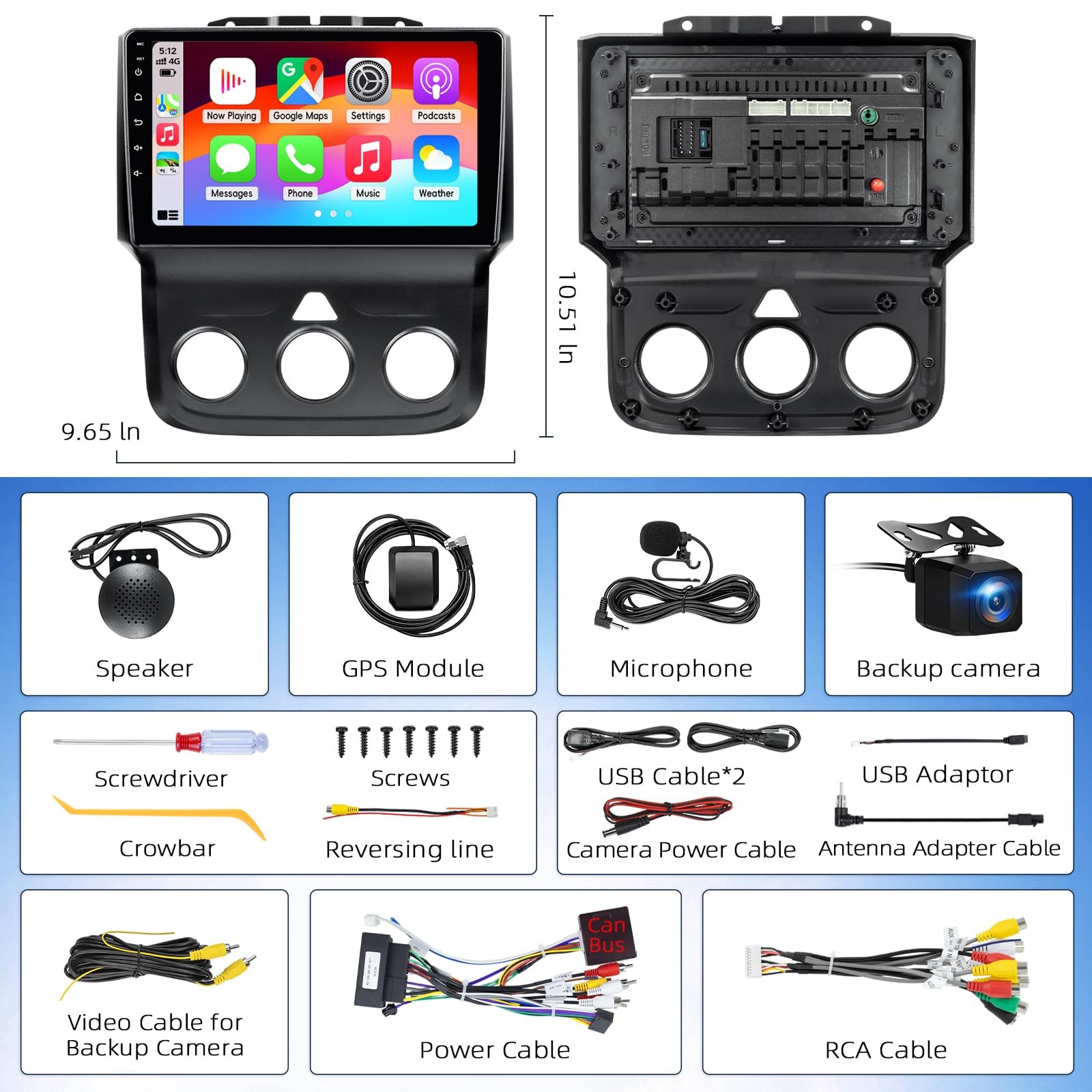 Dodge RAM 1500 2500 3500 2013-2018 Android 13 Car Stereo with Backup Camera