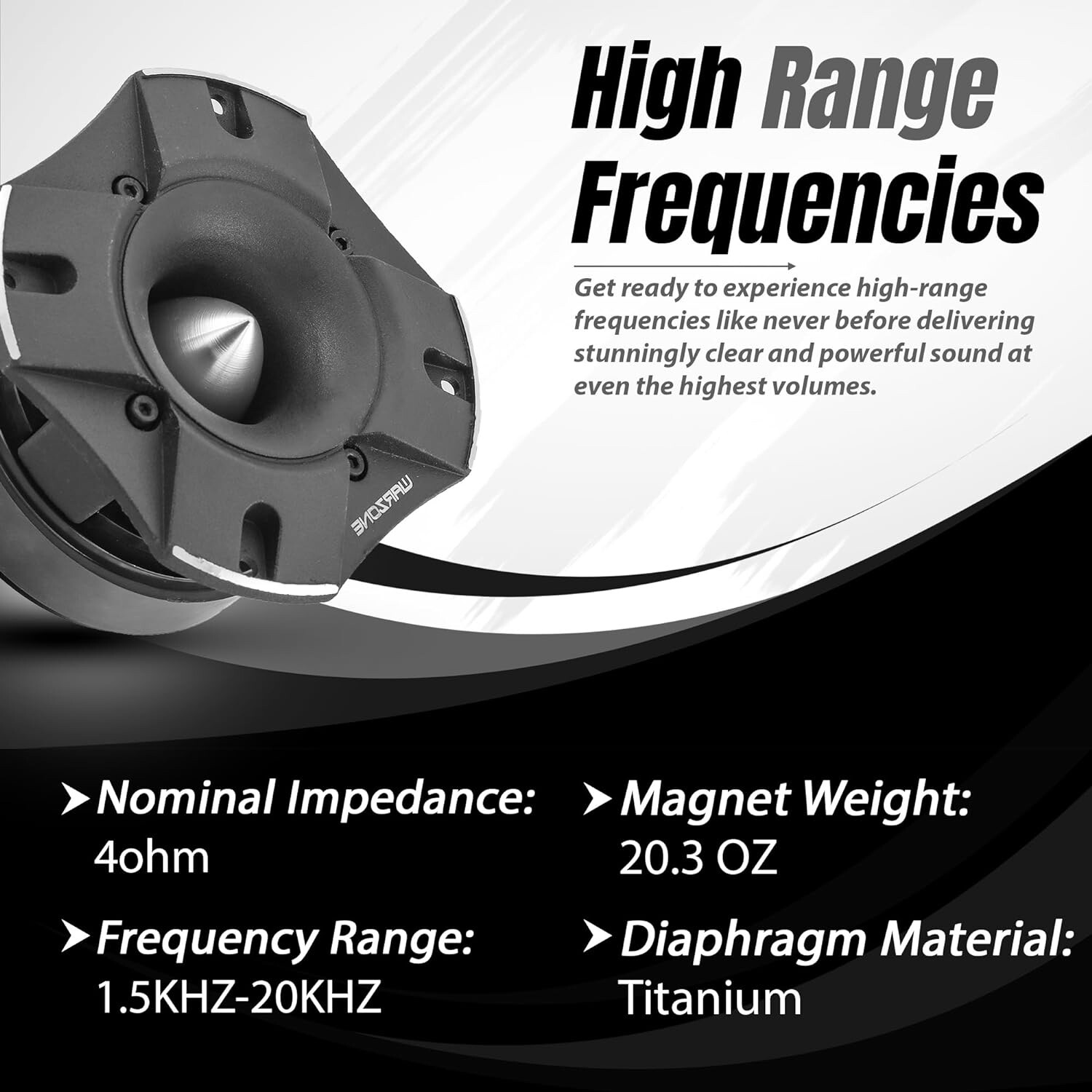 1X WARZONE Super Tweeter Speaker, 4Ohm, 1800W Power, 103dB, Titanium Diaphragm