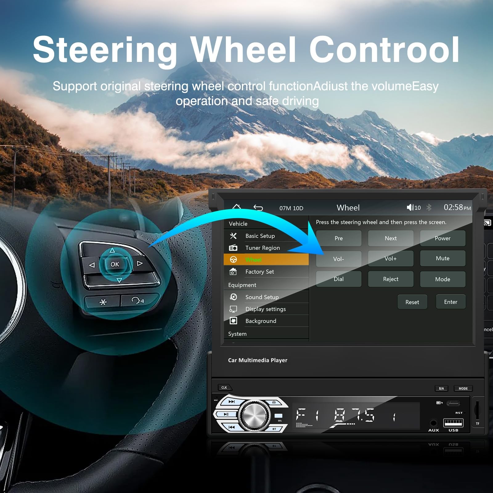 Retractable Car Radio, 1 Din Stereo Hidden Screen