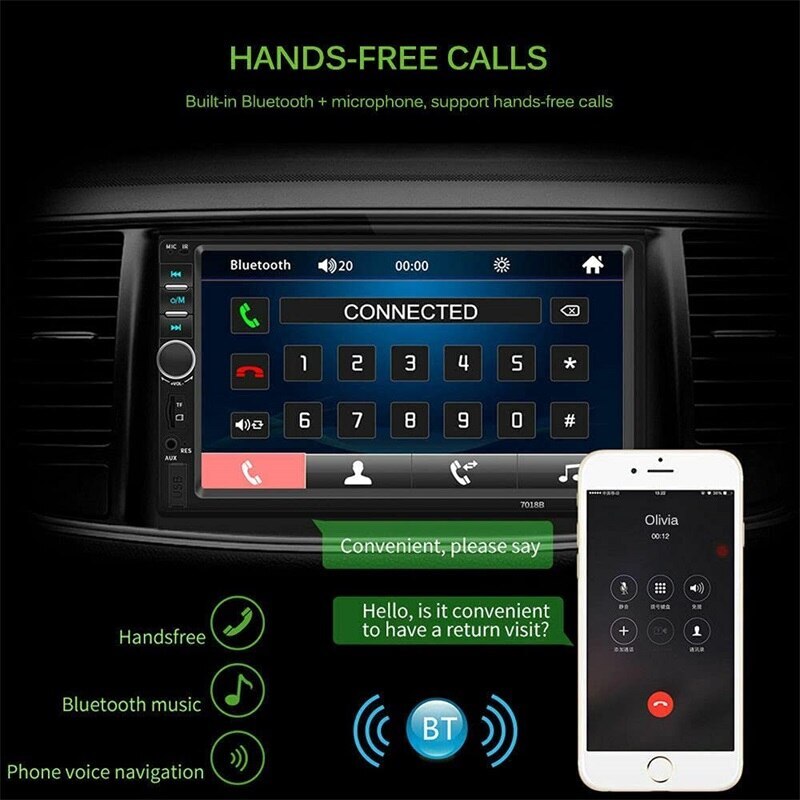 2 Din Car Radio 7″ HD Touch Screen Audio Stereo Video MP5 Multimedia Player
