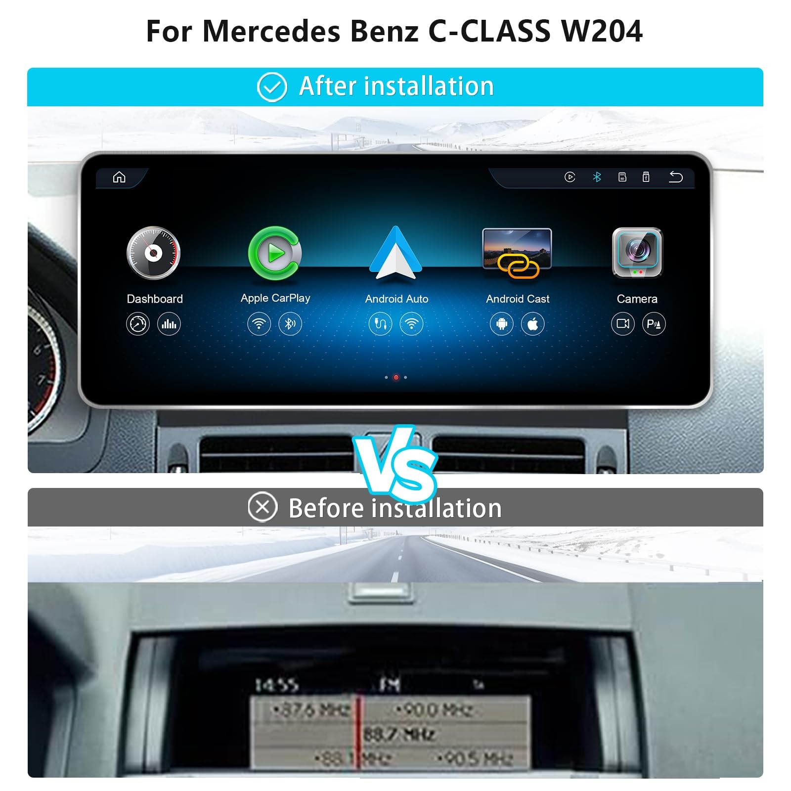 12.8 Inch QLED CarPlay Android Auto for Mercedes C GLC W204 11-14 NTG4.5