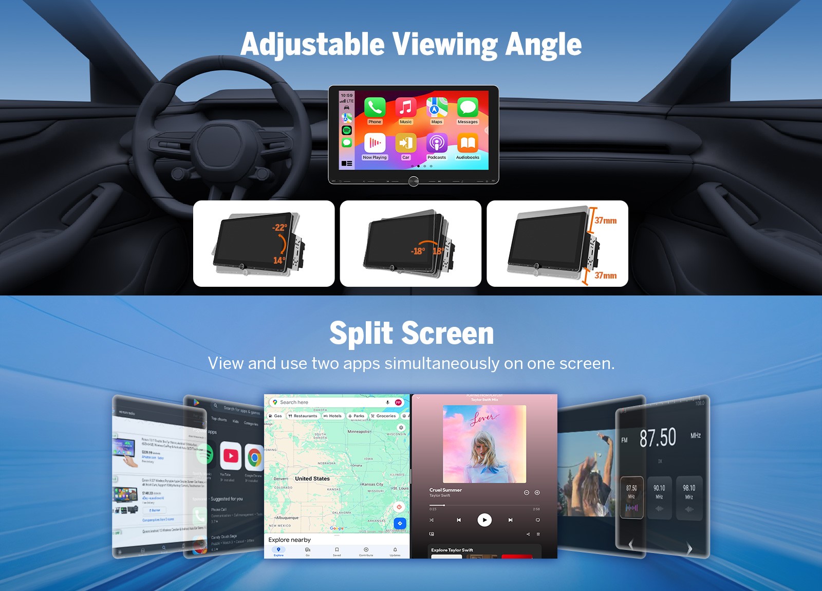 10.1″ IPS Android Auto 14 4+64 2 DIN GPS CarPlay Car Stereo Radio Reverse Camera