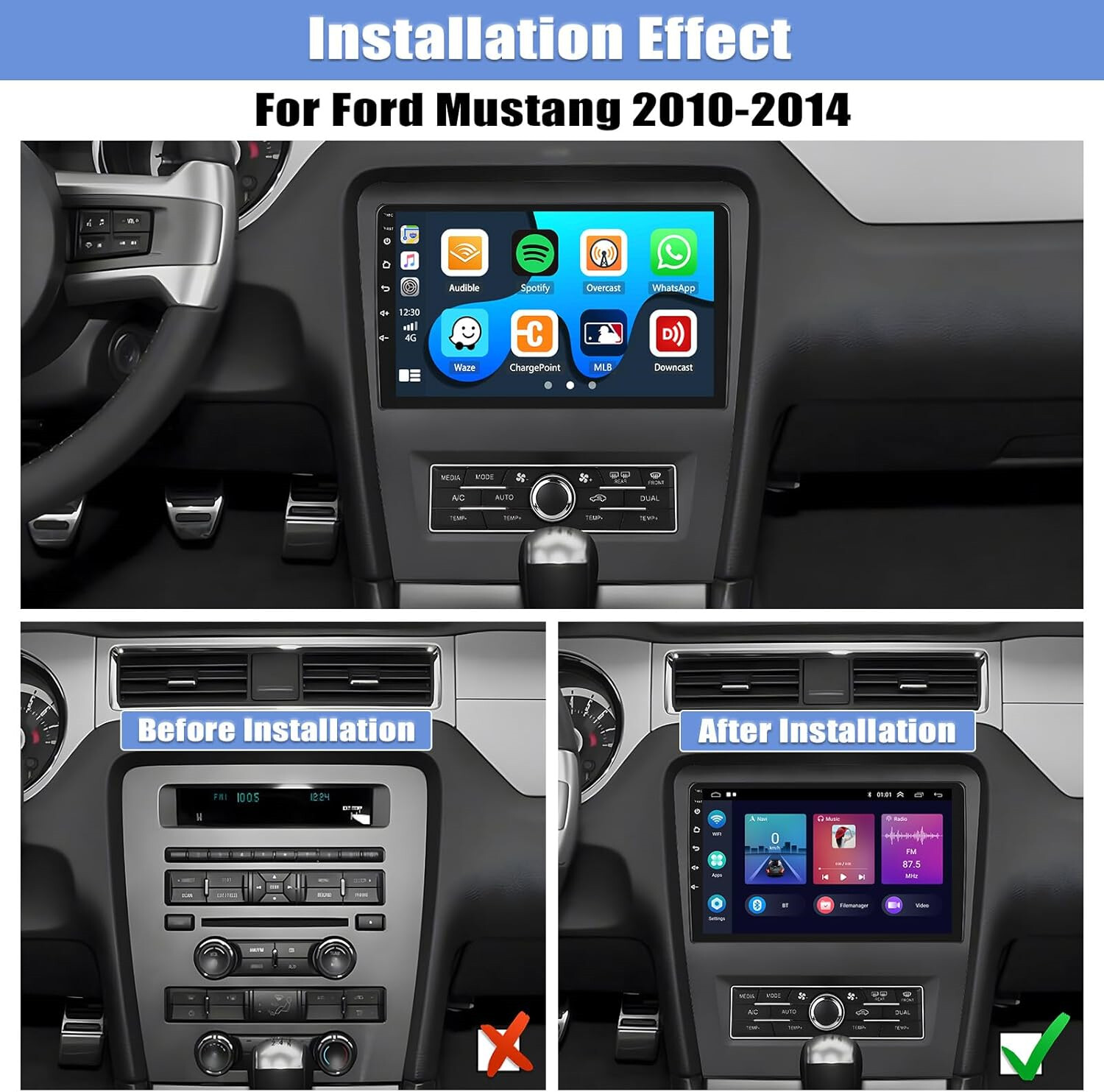 For 2010-2014 Ford Mustang Car Radio Stereo, Wireless Apple CarPlay Android Auto