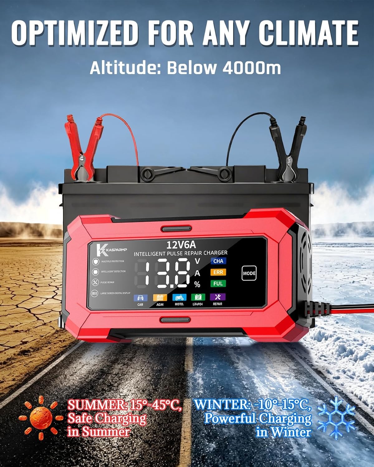 Car Battery Charger and Automatic Trickle Charger Battery Maintainer with Intell