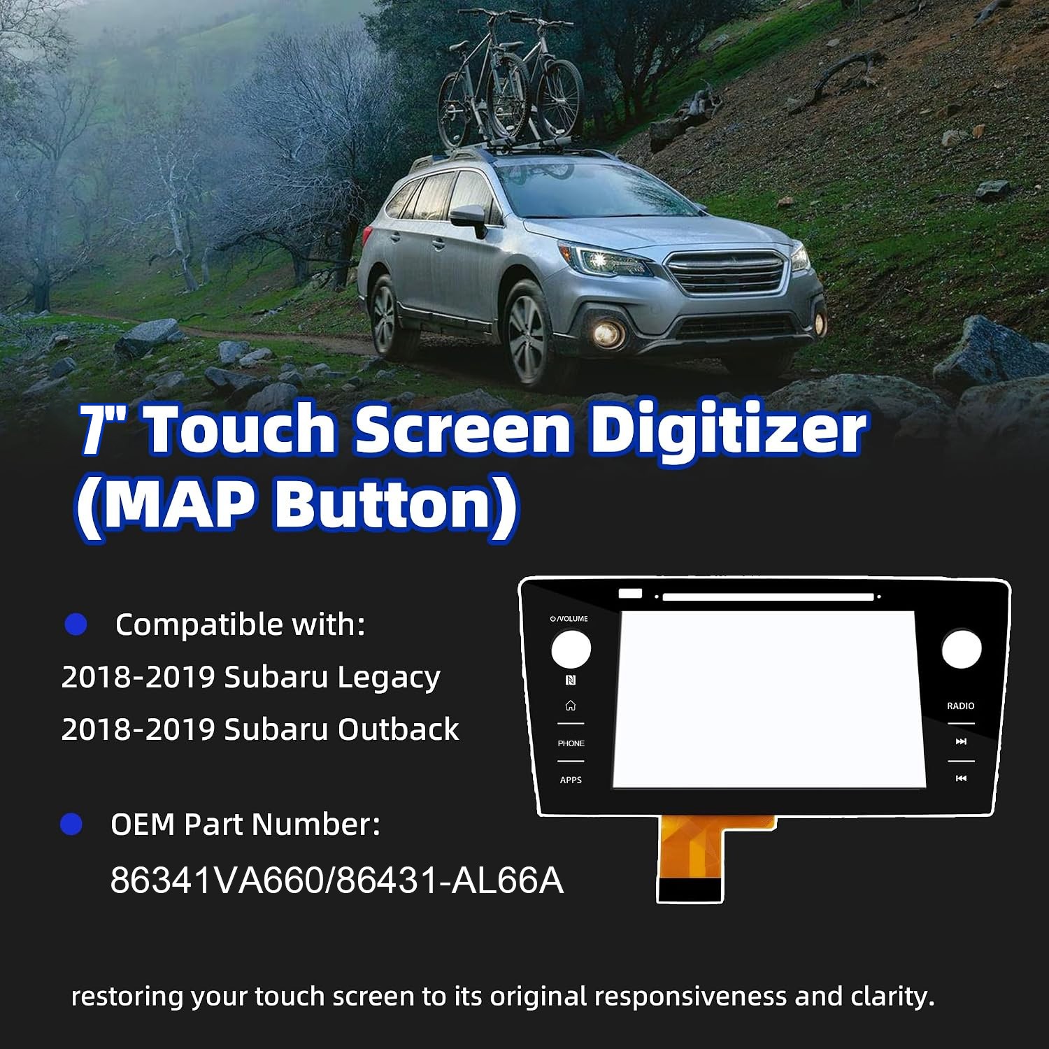 Touch Screen Digitizer Replacement for Subaru Legacy Outback Radio Screen 18-19
