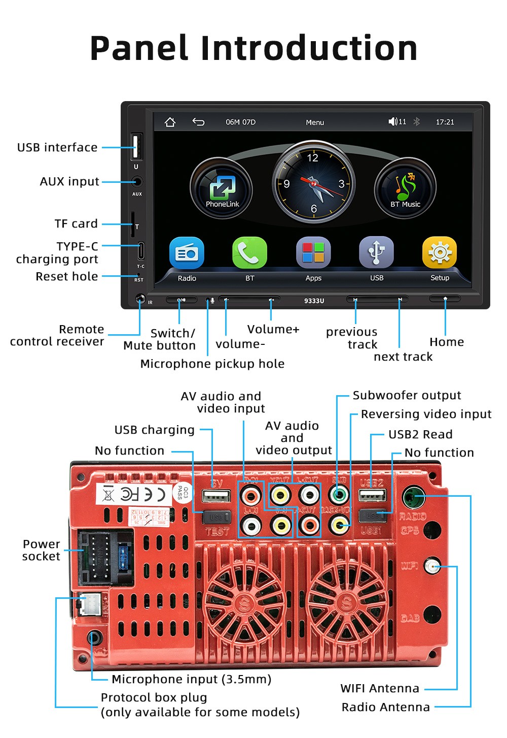 7″ Single 1Din Touch Screen Stereo Bluetooth Radio Car Apple/Android Carplay FM