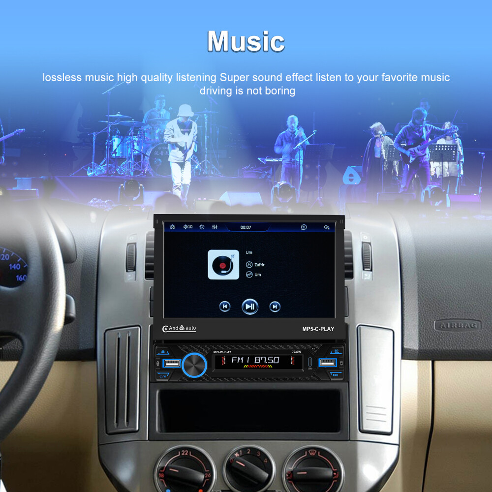 7″ Single 1DIN Car Stereo electric CarPlay Touch Screen USB MP5 Player Flip Out