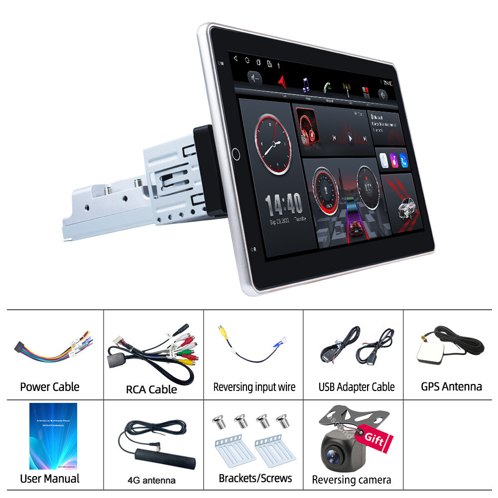 6+128GB Single 1Din Rotatable CarPlay 10.1″ Car GPS AM Stereo Radio QLED DSP GPS