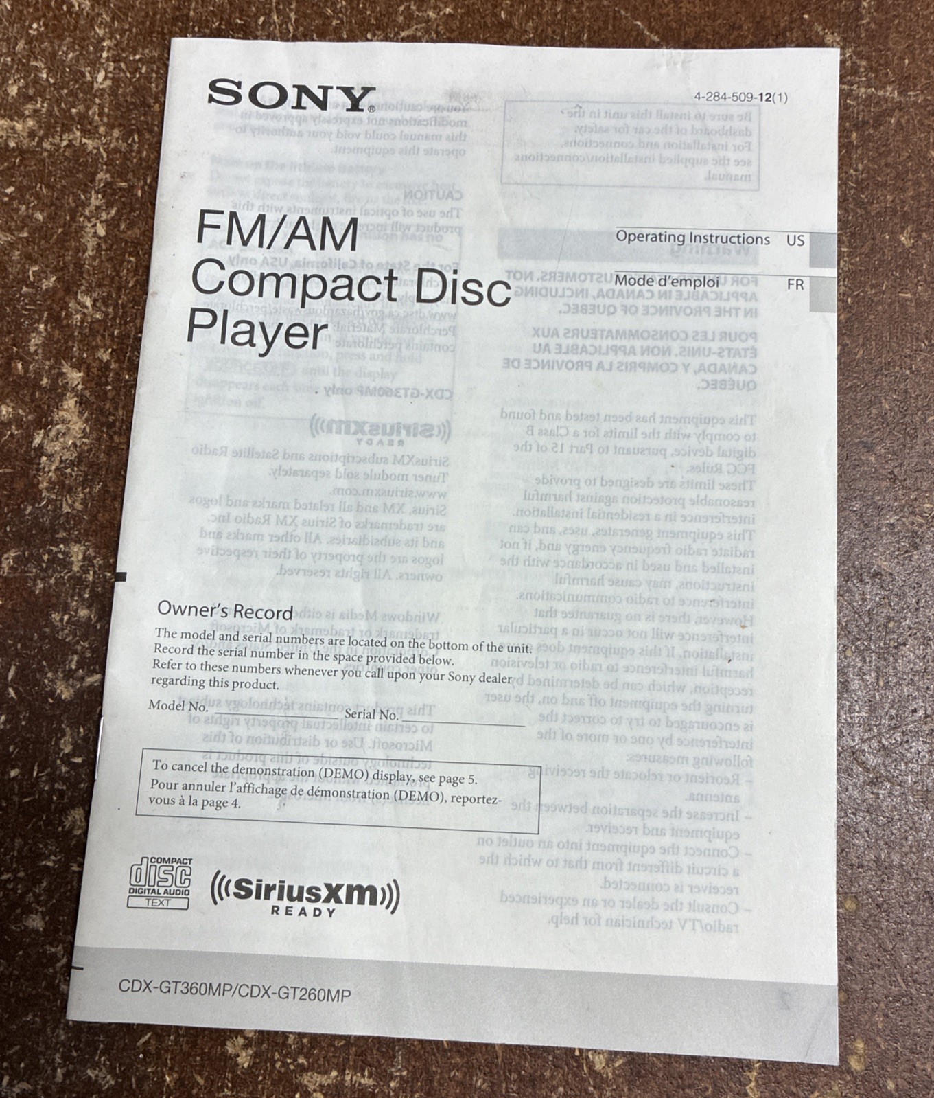 Sony CDX-GT260MP FM/AM Compact Disc Player CD MP3 In Dash Receiver NIB