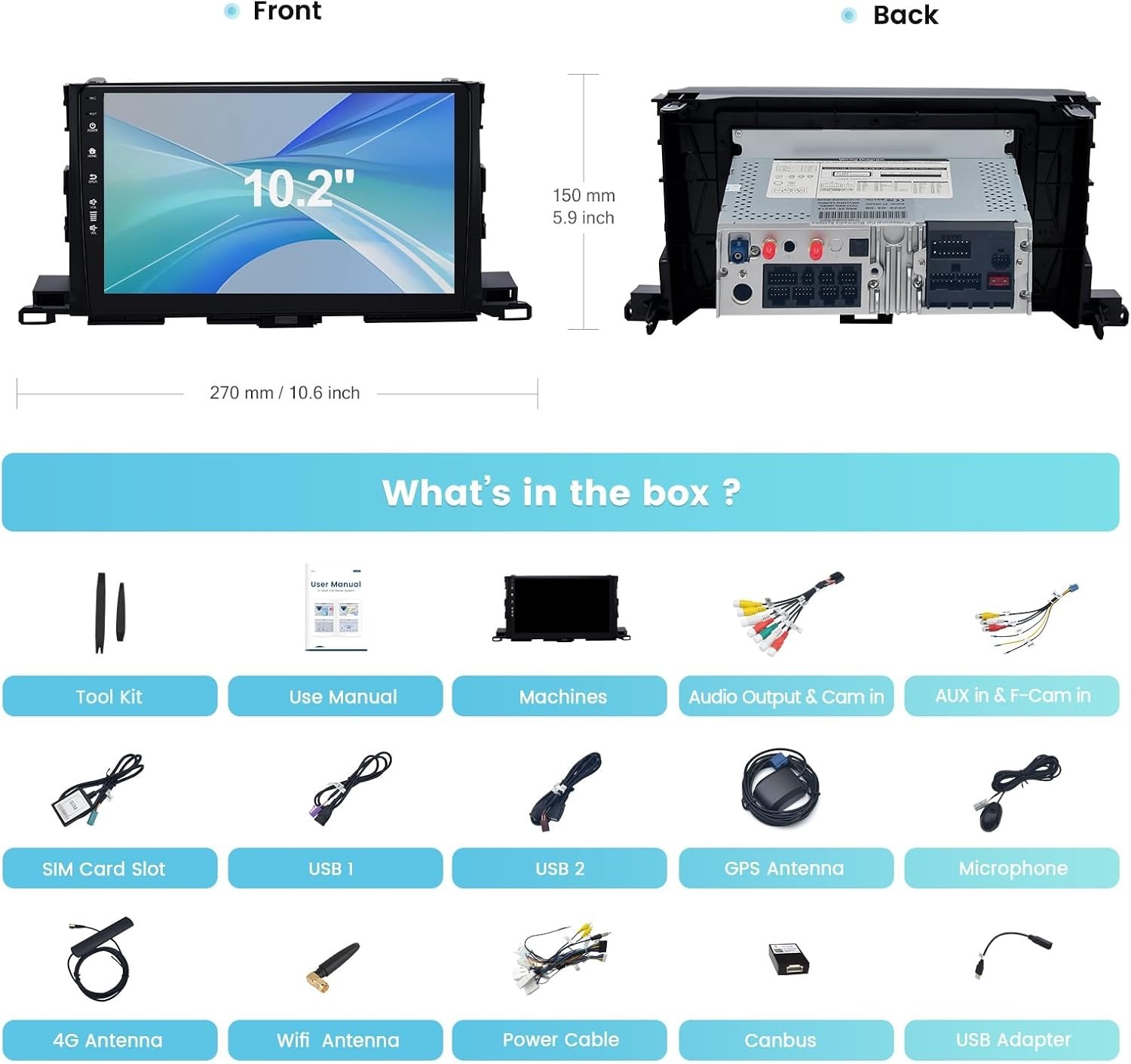 Roadanvi 10.2″ Touch Screen Car Radio Headunit for Toyota Highlander 2015-2019
