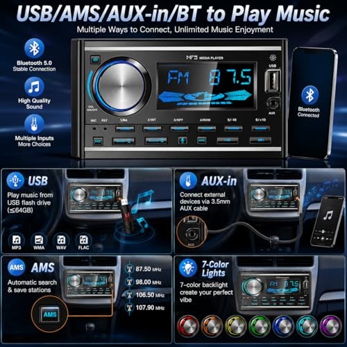Double DIN Bluetooth Car Stereo, Car Audio Head Unit with Hands-Free Black