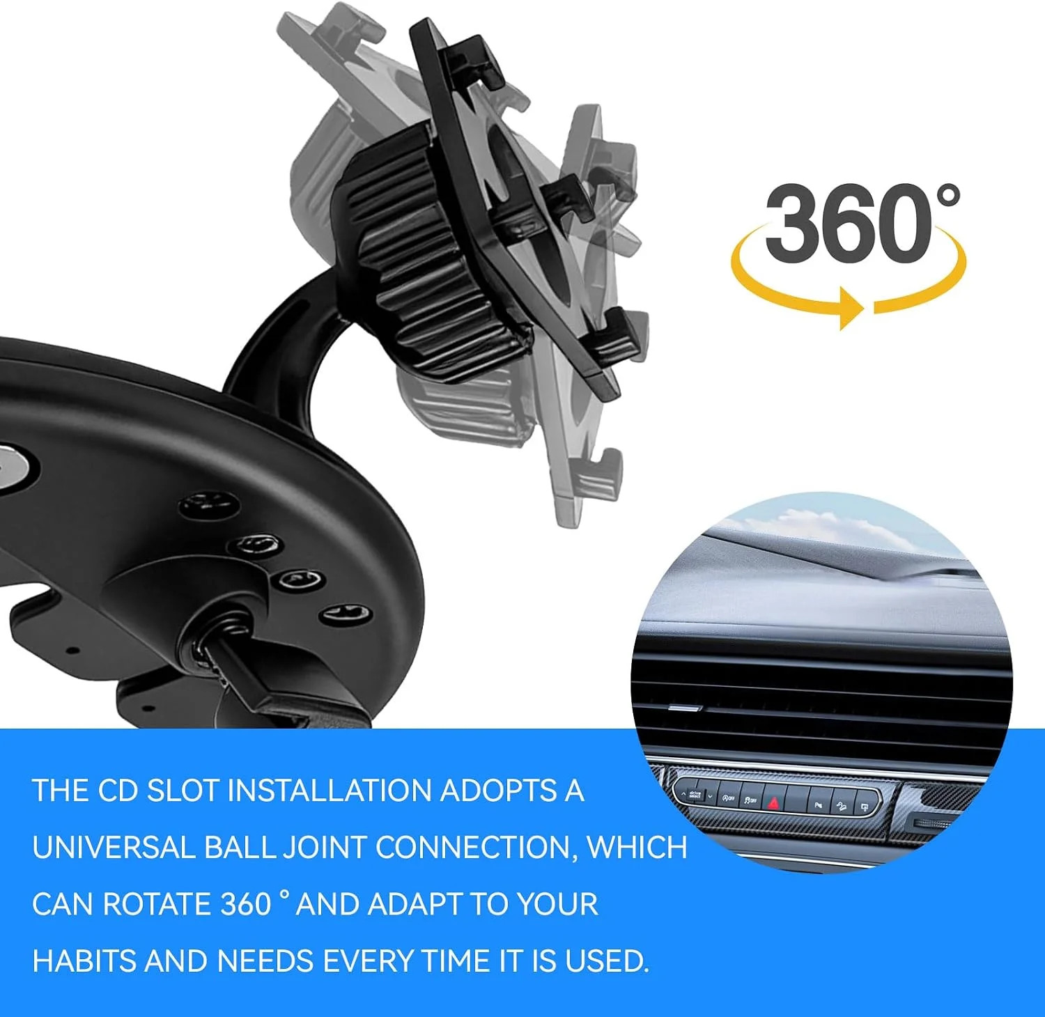 7-10″ CarPlay Screen CD Slot Mount 360° Adjustable Holder for Car Monitors