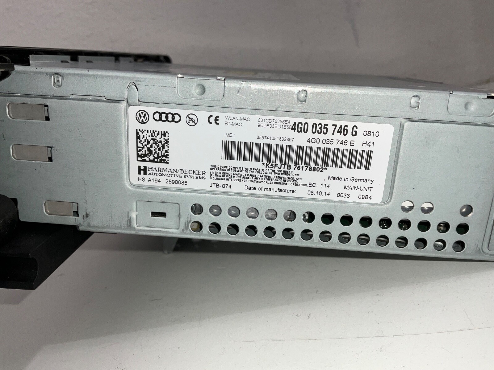 2015 Audi A6 CD PLAYER FM AM Module Control Panel AD100169005 OEM