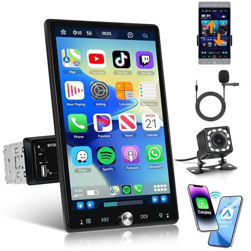 10.4 Inch Car Stereo Single Din Wireless Carplay Touch Screen, Vertical