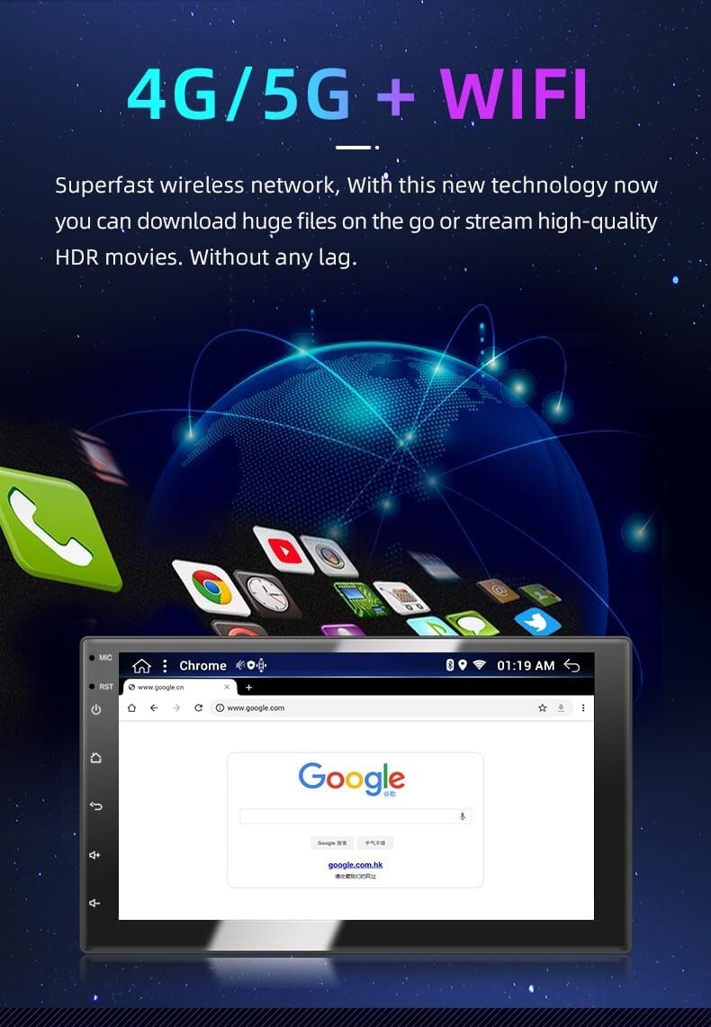 7 Inch Slim DIN IPS Touch Screen 1024 * 600 Android 13 Eight core 2.5Ghz 3350